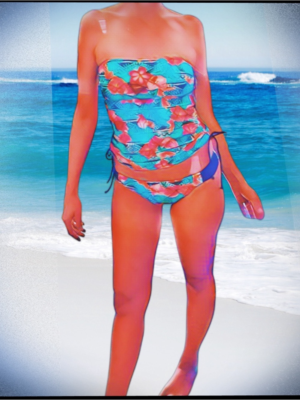 Turquoise Floral Tankini bikini